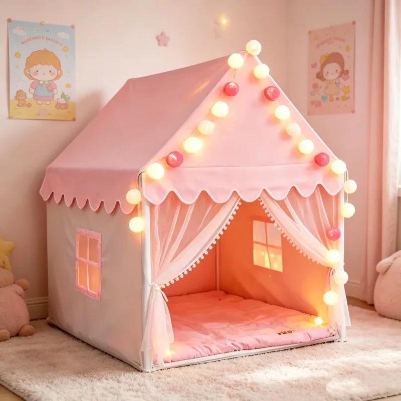 大きなピンクのプリンセス城テント折りたたみポータブルままごと屋内ゲームおもちゃ女の子のための理想的なギフトやベビールームの装飾用品