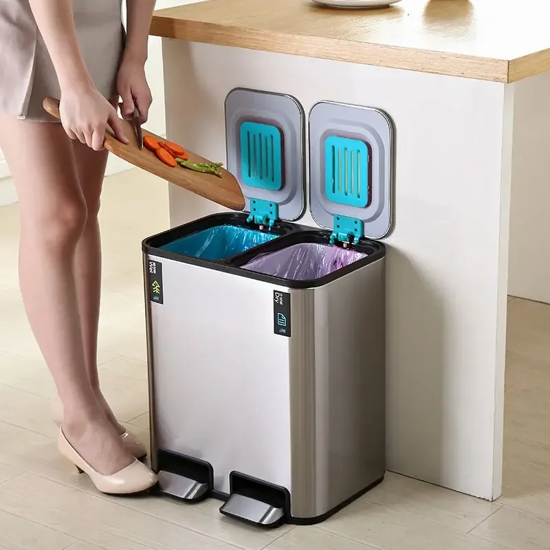 ゴミ箱 9L 9L 蓋ダブルキッチン大型ゴミ箱バスルーム寝室トイレステンレススチールゴミ箱ゴミ箱ペダル付き