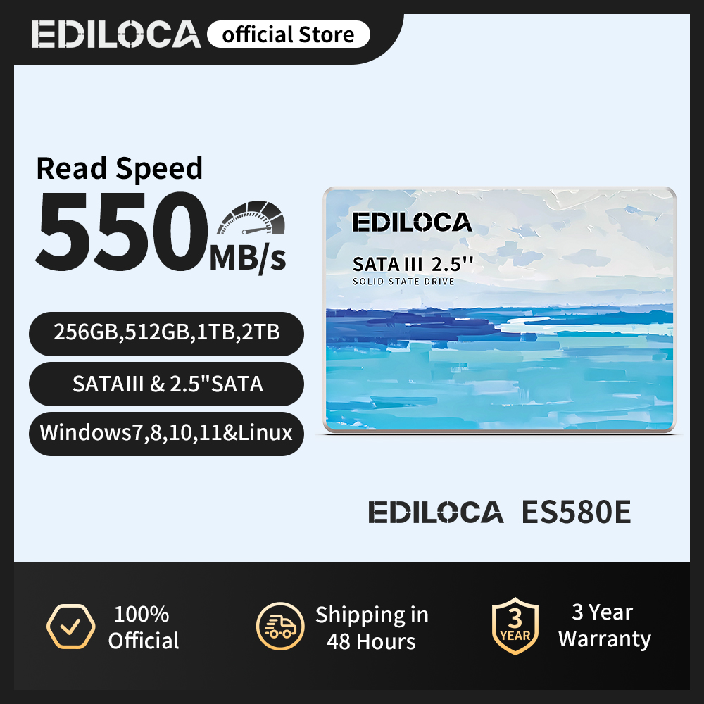 Ediloca ES580E SSD 2.5インチ SATA III 450MB/s 読み取り速度 3D QLC NAND SATA SSD 内蔵ソリッドステートドライブ PC デスクトップおよびラップトップ用