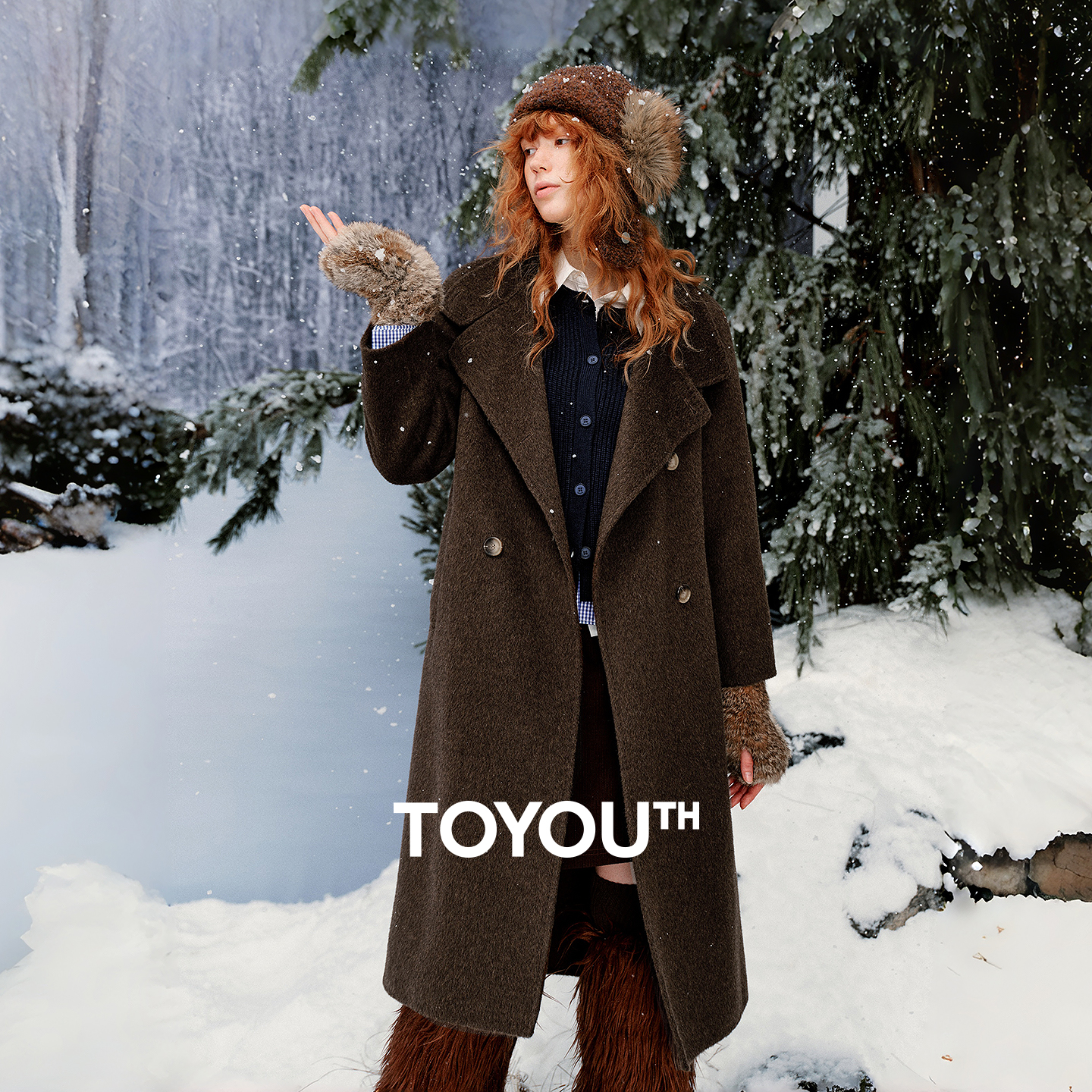 TOYOOUTH 女性両面ウールコート 2025 冬の新ウールブレンドスタンドカラー全身暖かいアウター