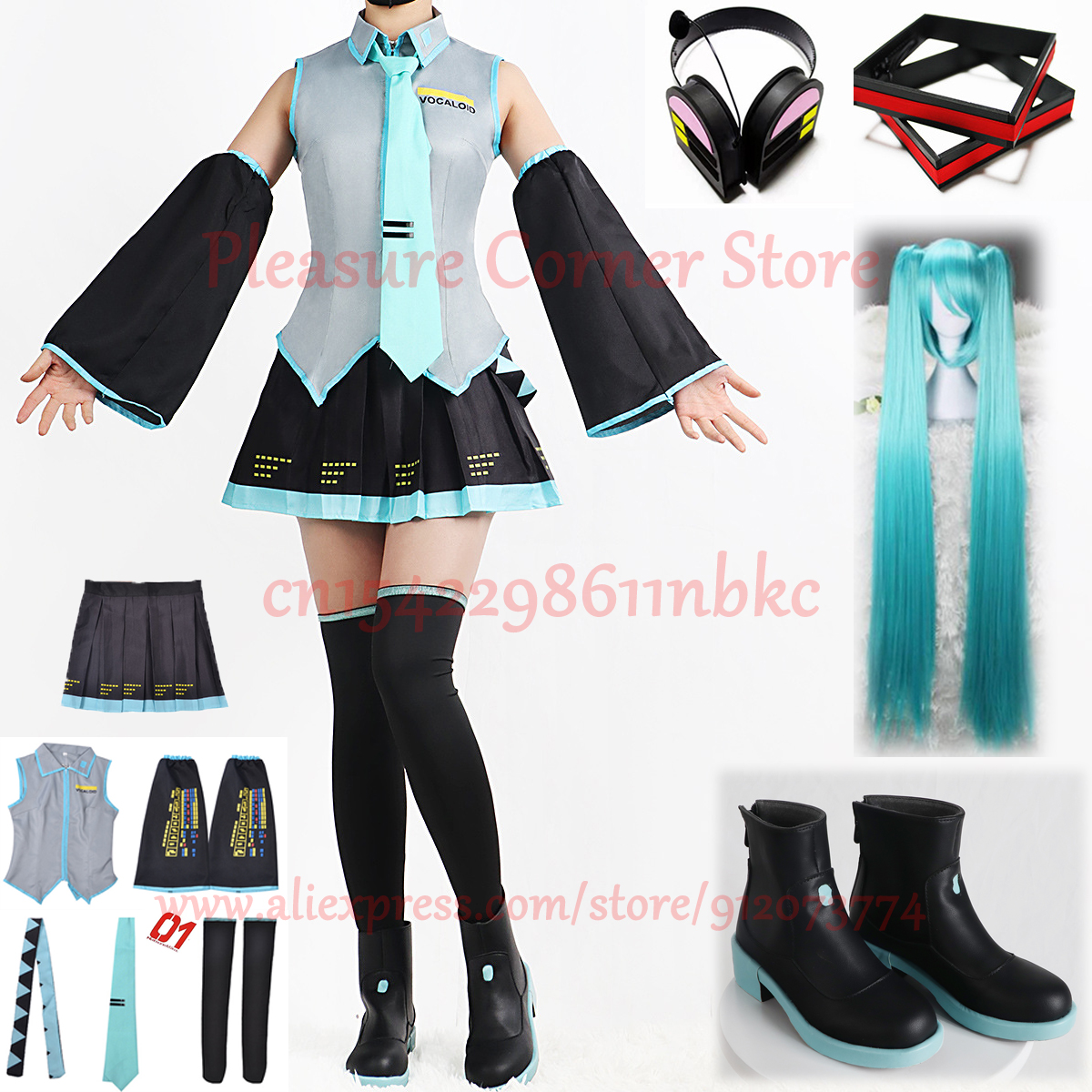 アニメキャラクターパフォーマンス服ミクミクアニメ服コスプレ服 JK スカート同じスーツかつらアクセサリーハロウィン