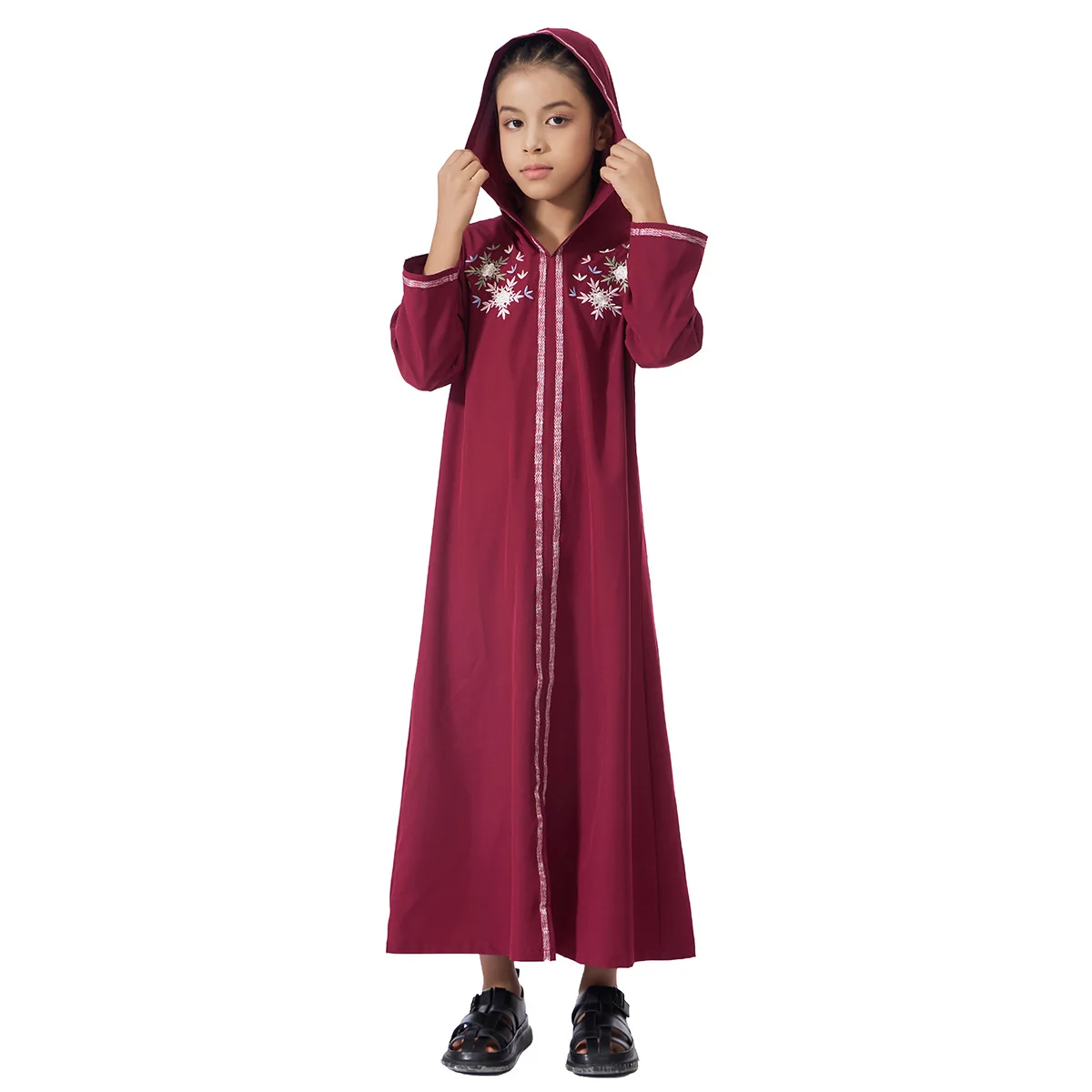 イスラム教徒の女の子のフード付きドレスイードジェラバラマダンイスラム服トルコカフタンサウジアラブローブジャラビヤ祈りの衣服カフタンガウン