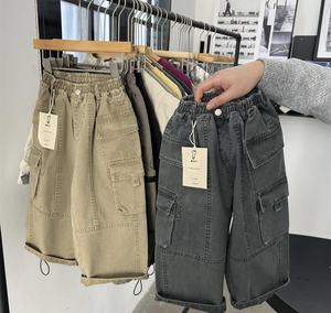 2025年秋 アメリカンキッズ マルチポケット ダメージ加工ワークウェア 男の子と女の子向け レトロ ストレートレッグ スケートボードパンツ