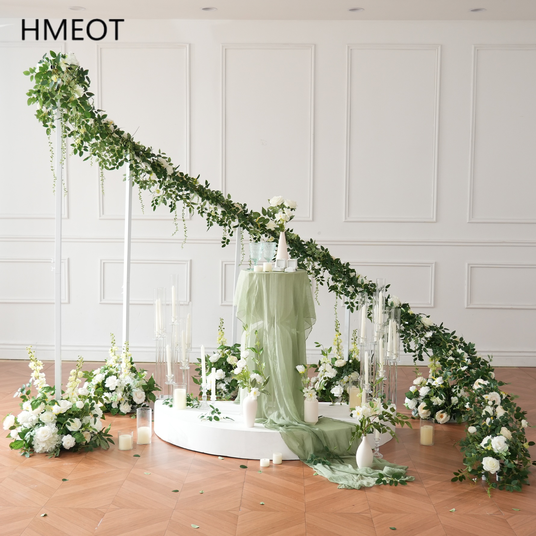 HMEOT H9164 S 字型回転金属フレームスタンド人工森グリーン籐結婚式の背景フラワーアレンジメント床花