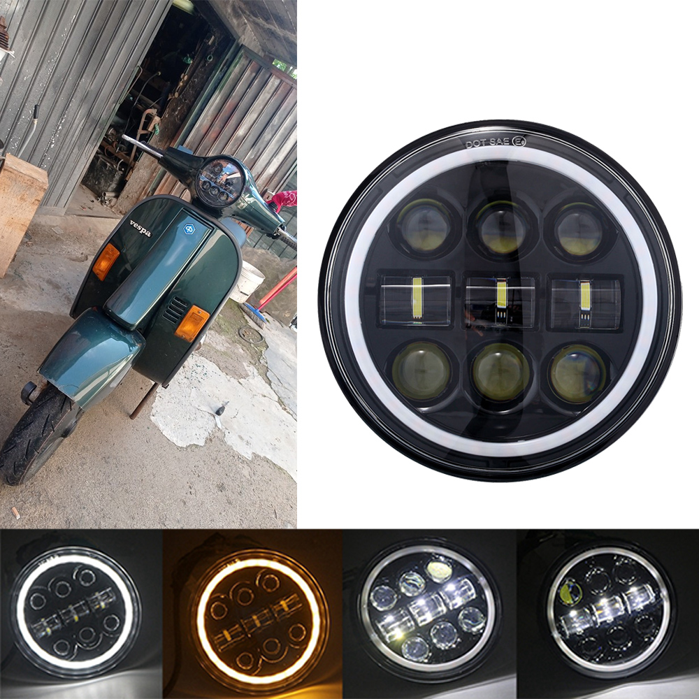 5.75 "インチラウンド LED ヘッドライトハローリング DRL アンバーターンシグナルベスパホンダシャドウ VT 600 700 750 1100 VTX 1300 1800
