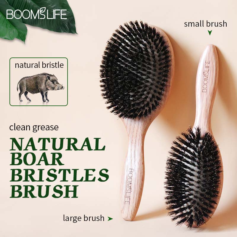 BOOMSLIFE 猪毛ヘアブラシ女性櫛用髪木製ヘアブラシもつれ解消ストレートブラシヘアコーム理髪アクセサリー