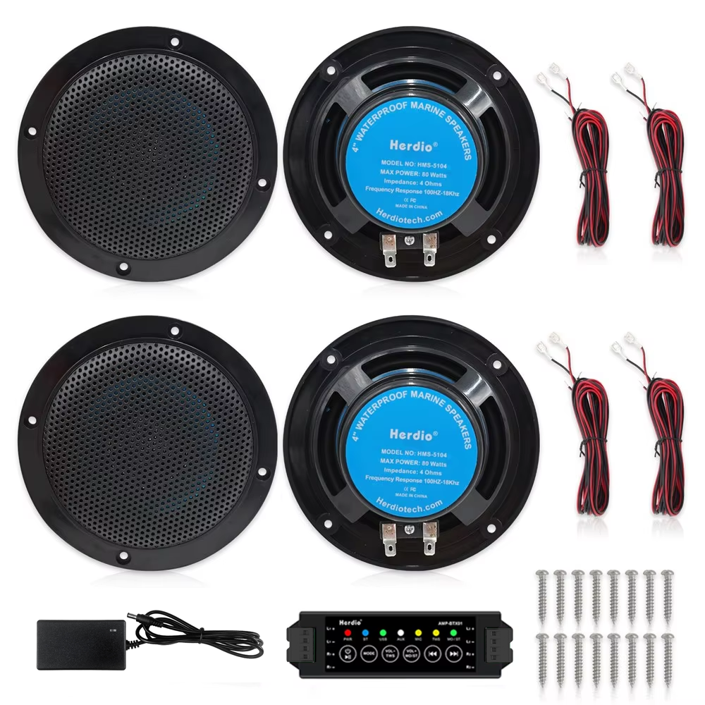 Herdio 4 インチ Bluetooth マリンボート天井スピーカー 320 ワット防水壁スピーカー浴室キッチンホームシアター用ブラック 4 個