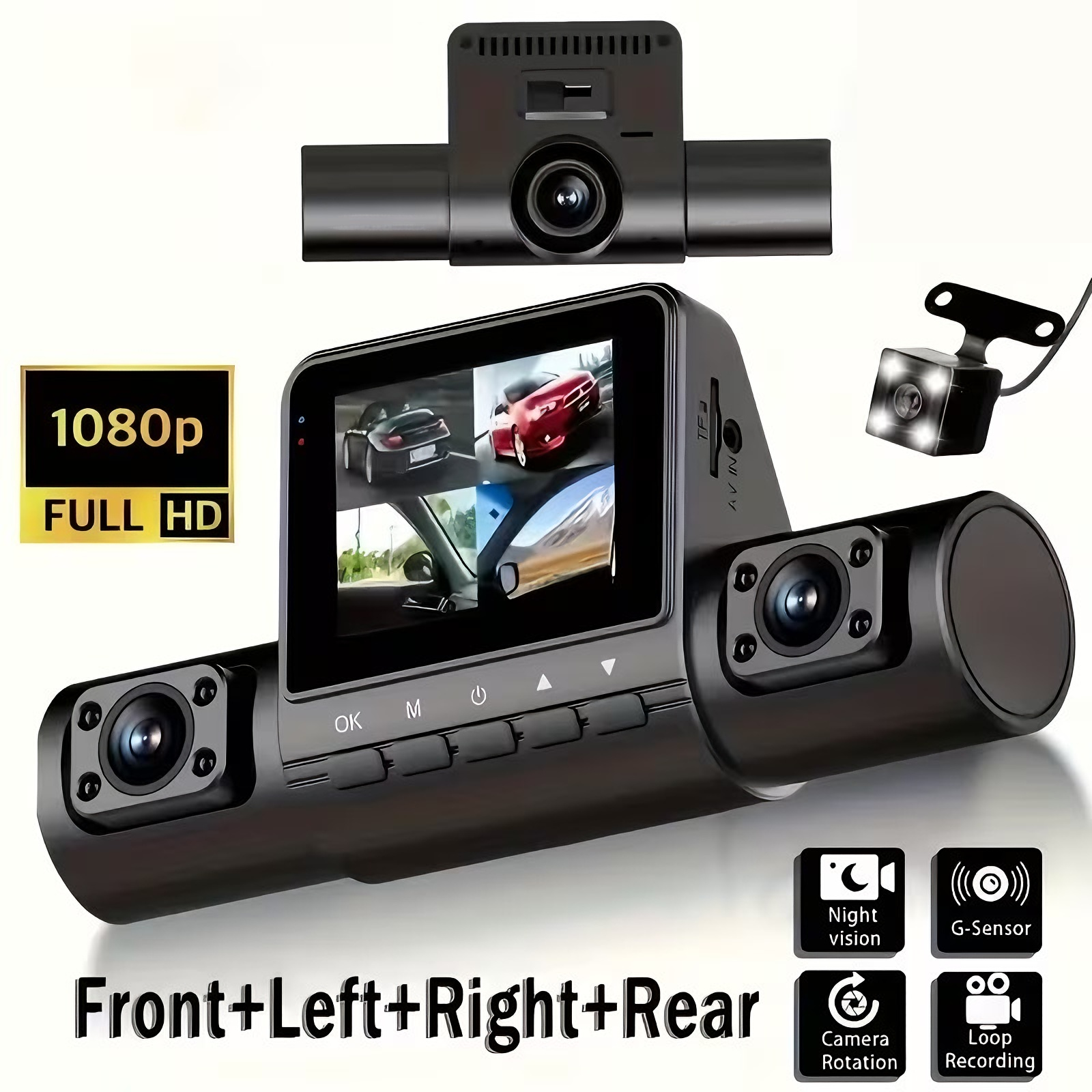 4CH ダッシュカム 車 DVR ブラックボックス 1080P 広角レンズ フロントリア内側左右駐車モード ループ録画 360° 車カメラ