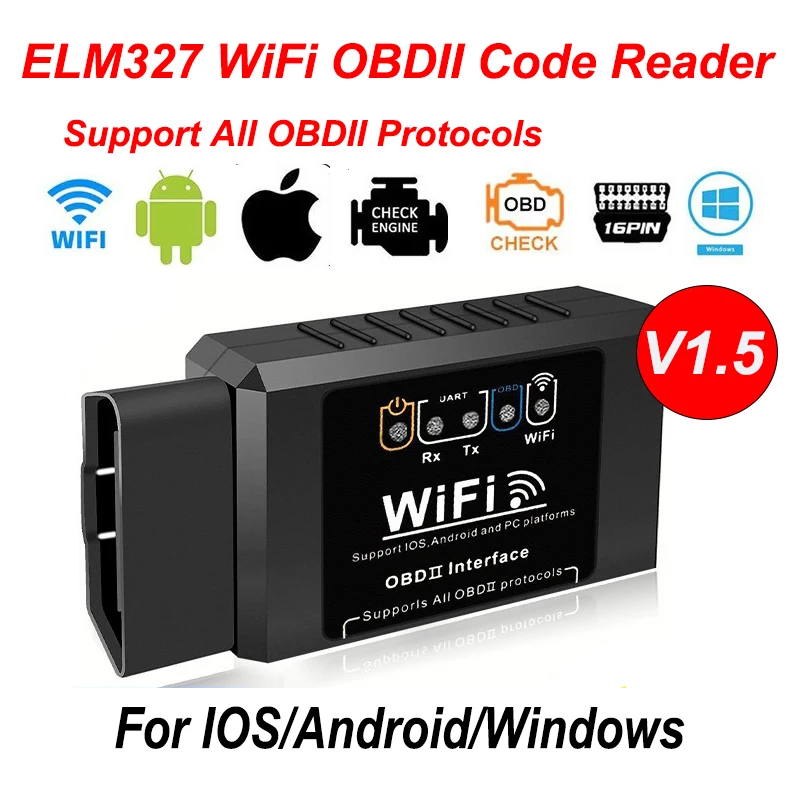 人気の ELM327 WiFi OBD2 コードリーダースキャナー V1.5 車診断ツール車の故障検出器 Android/IOS/PC 用