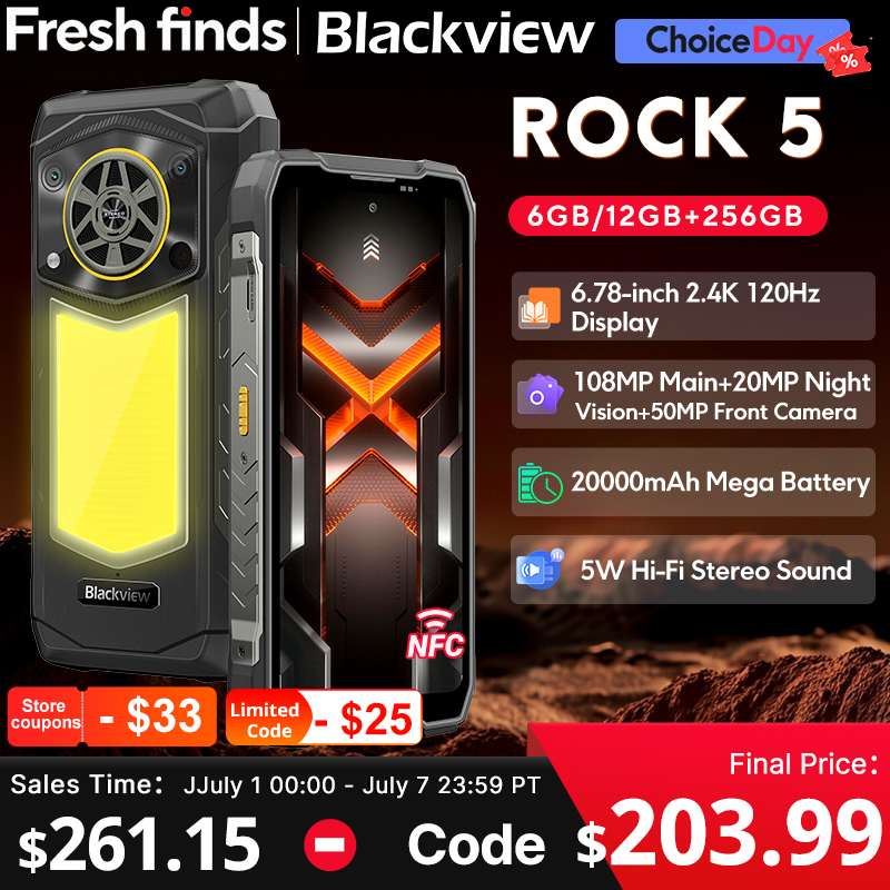 【世界初公開】Blackview ROCK 5 頑丈な電話 6.78 インチ 2.4K 120Hz ディスプレイ キャンプ ランタン 108MP カメラ NFC 20000mAh 携帯電話