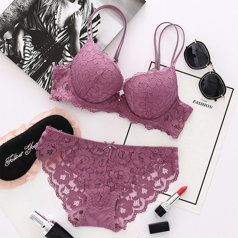ランジェリーセクシーなブラセット女性プッシュアップ Lenceria Mujer ファムアンダー Langerie ガール Bralette ブラジャーとパンティ Feminina レース Underwe
