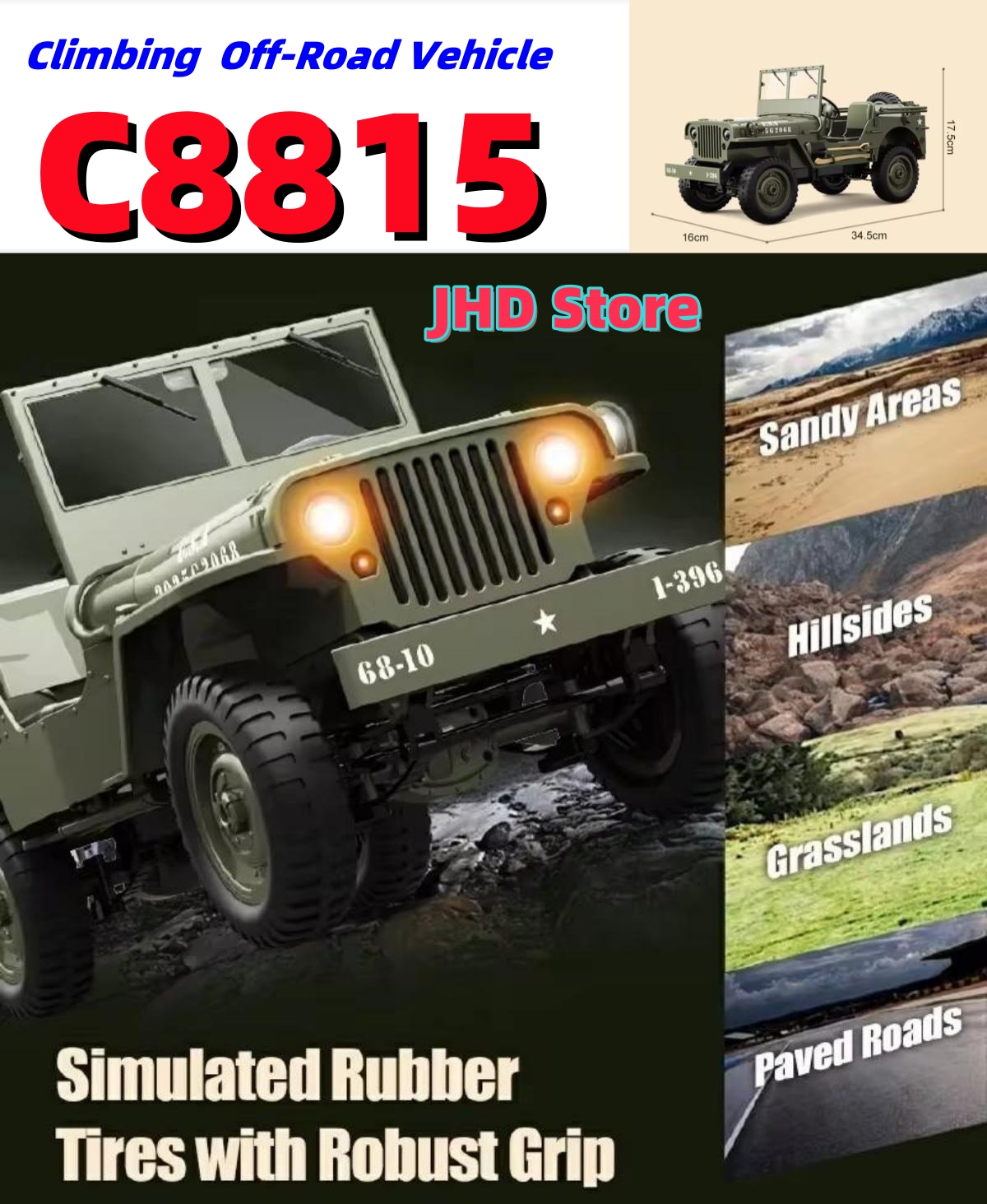 JHD JJRC C8815 Rc カー 1:10 ジープ MB 2.4 グラム 4wd RTR クローラークライミングスケール軍用トラックオフロード車両 C8815 大人のおもちゃギフト