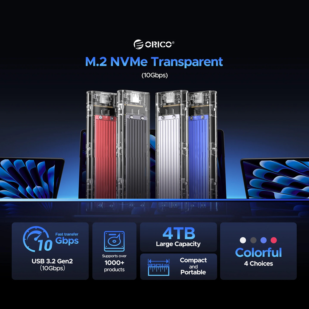オリコ M2 SSD ケース NVMe USB タイプ C USB3.2 Gen2 10Gbps PCIe SSD ケース M.2 NVME エンクロージャディスク透明収納袋ボックスアダプタ