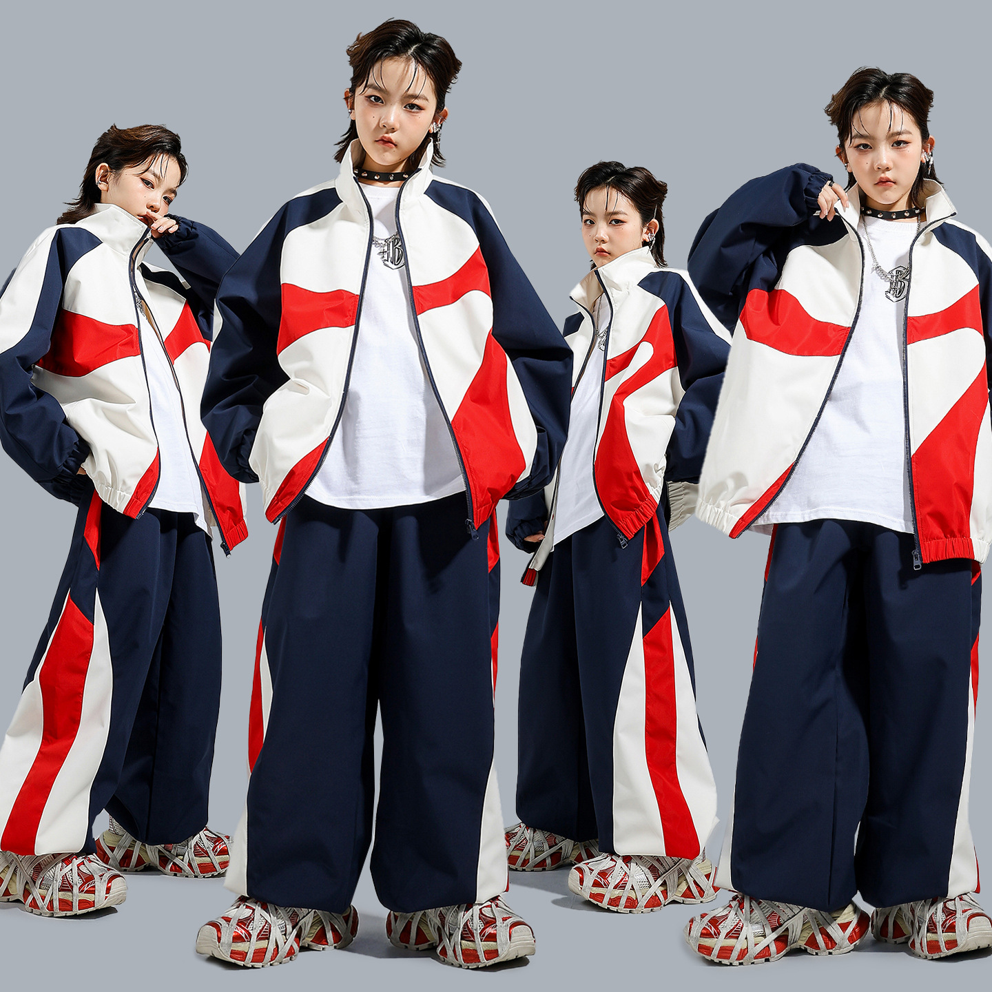 男の子ヒップホップ衣装コントラストジャケットストリートダンスパンツ女の子コントラストコートジョガー子供ジャズスポーツ服セット子ストリート