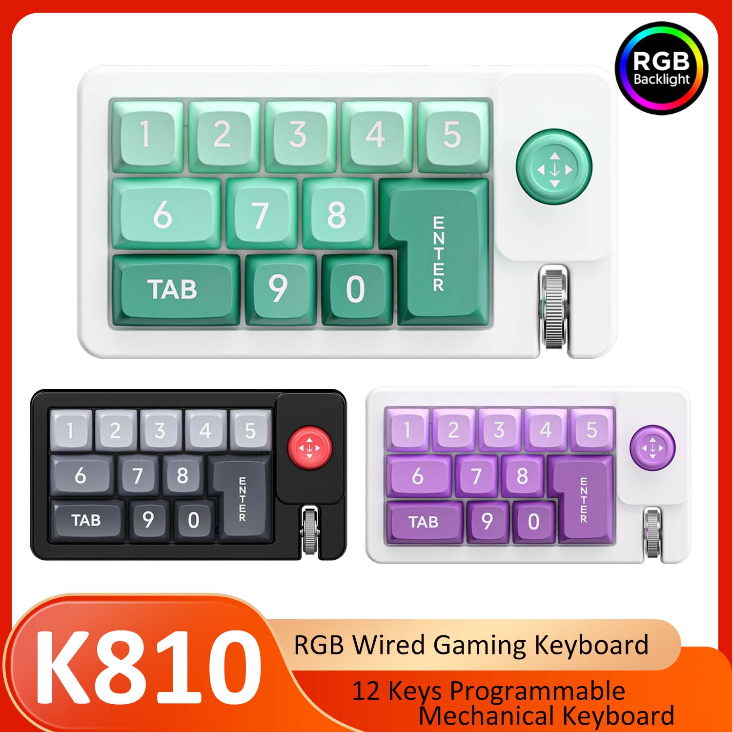 K810 RGB ホットスワップ有線メカニカルキーボード 12 キープログラマブルキーパッドボリュームスクロール Jostic カスタマイズ可能なキーパッドラップトップ用