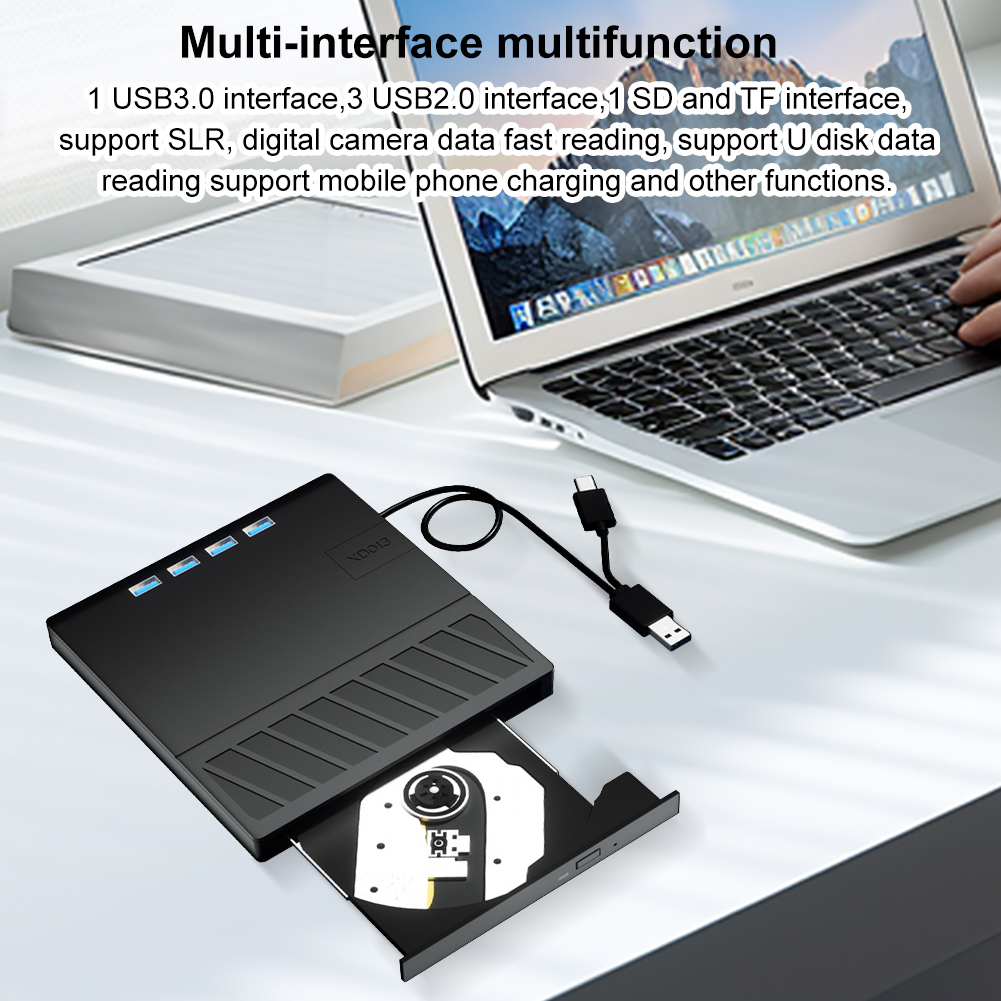 7-in-1 USB 3.0 Type C 外付け CD DVD RW 光学ドライブ (SD/TF ポート付き) 多機能ドライブ ラップトップ PC 用外付け CD DVD ドライブ