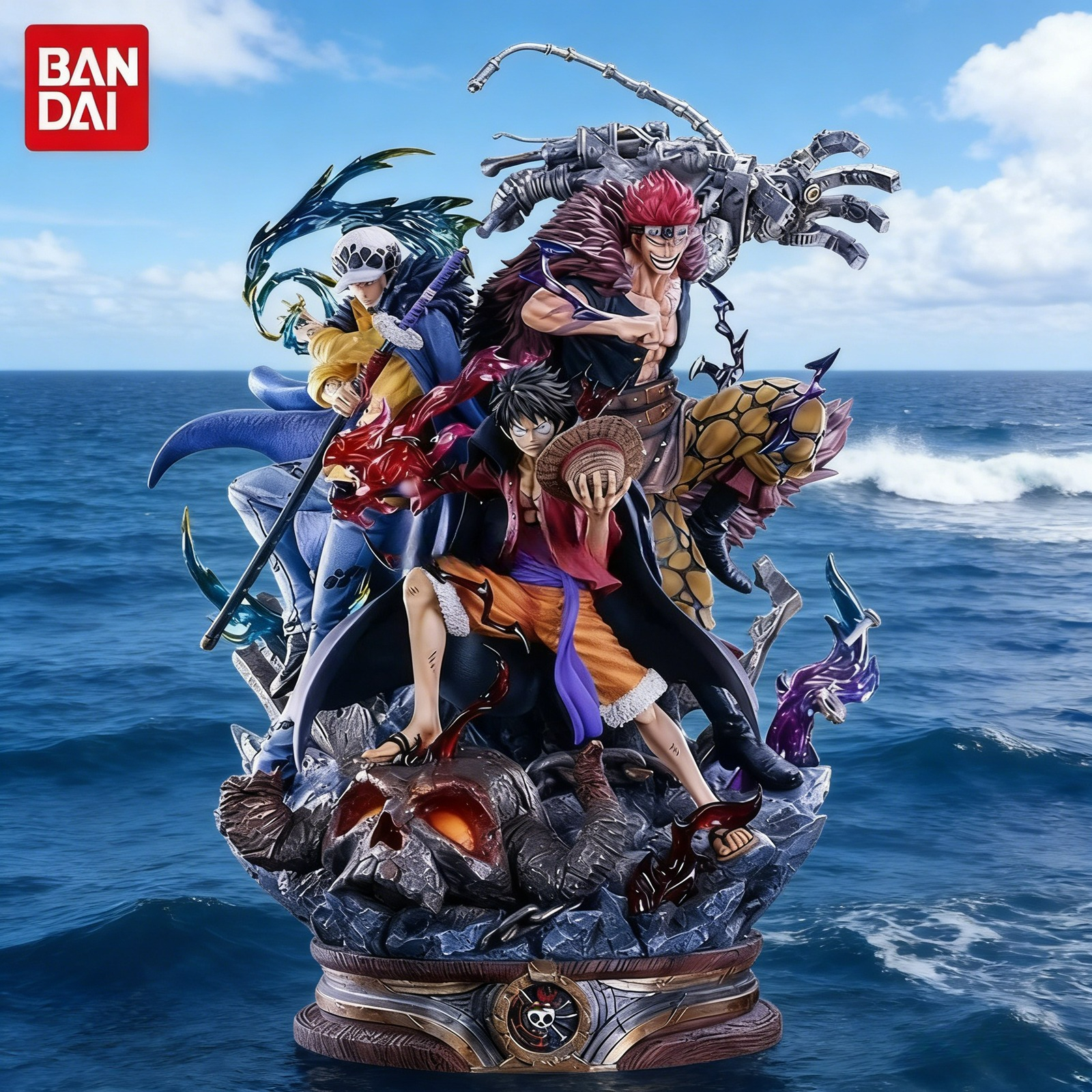 20 センチメートルワンピースフィギュア鬼ヶ島の戦い超新星 3 キャプテン麦わらルフィキッド法シーンフィギュアアニメモデルおもちゃ