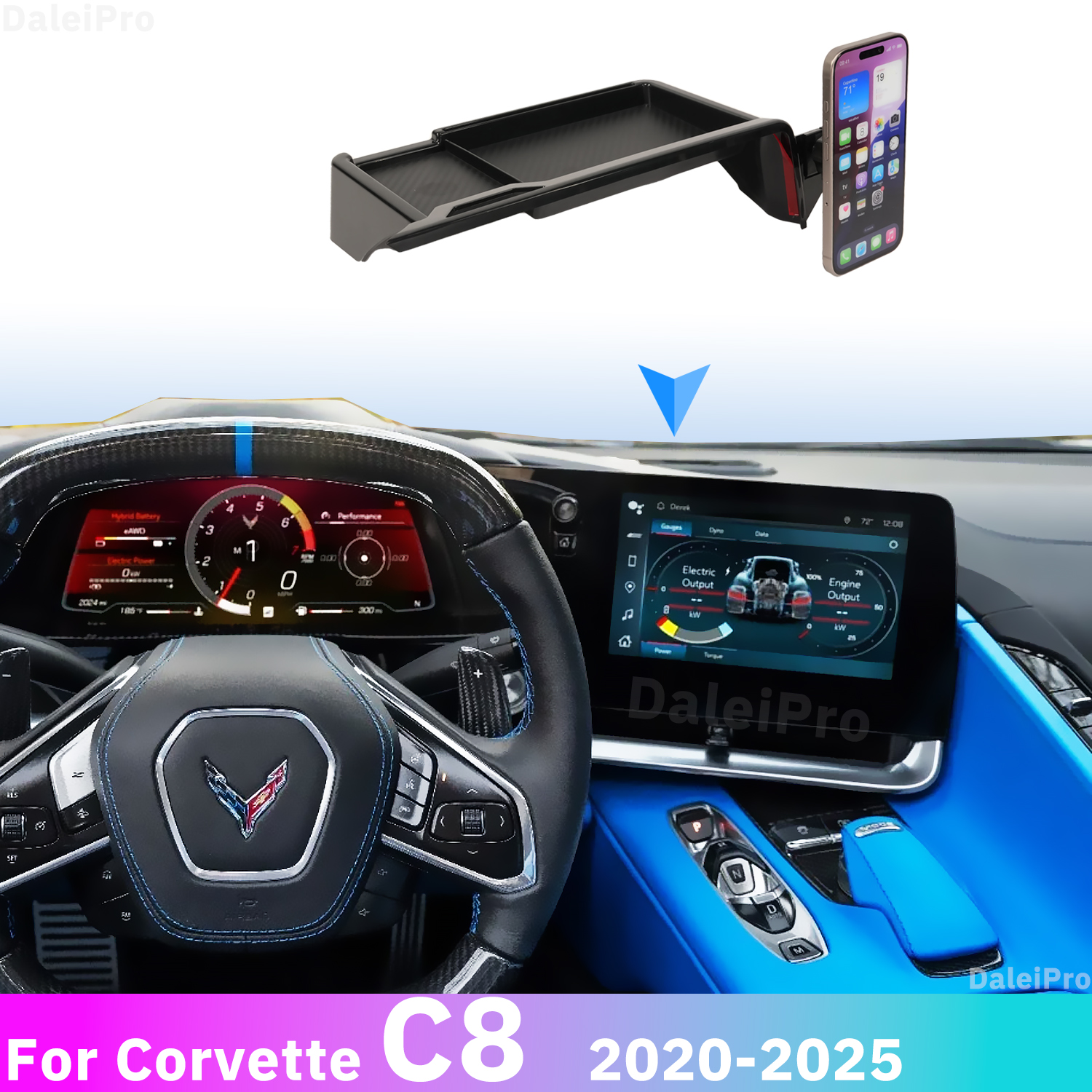 コルベット C8 2020 2021 2022-2025 電話ホルダー収納ボックス磁気 MagSafe ワイヤレス充電器電話マウントブラケットベース