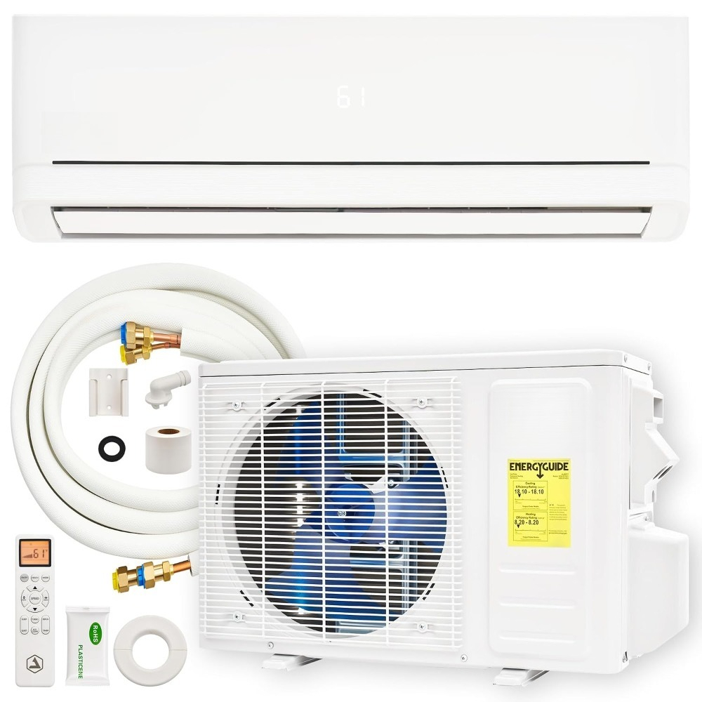 12000 BTU 220V Mini Split AC & Heat Pump, 18 SEER2 Pre-Wired Indoor & Vacuum-Free Outdoor, WiFi Inverter Cooling, Custom