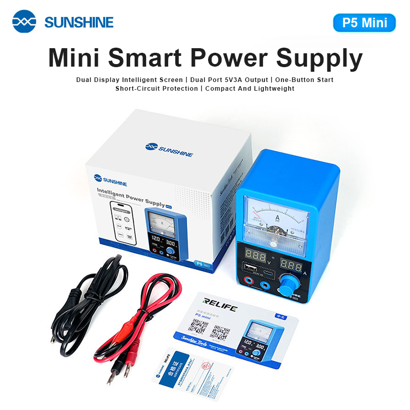 SUNSHINE P5 ミニスマート電源 USB-C/USB-A ポートを装備、5V/3A 出力をサポート、リアルタイムの電圧と電流表示