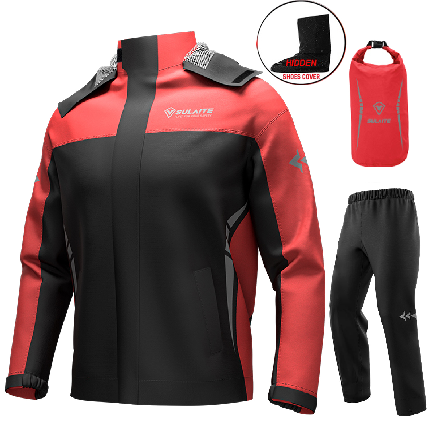 SULAITE オートバイレインコートスーツ男性防水雨具レインジャケット反射作業レインコート軽量ハイキングレインスーツ