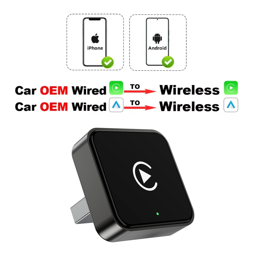 ミニ 2 In 1 スマート ワイヤレス CarPlay アダプター、カーエンターテイメント システム用ユニバーサル Android オート ドングル、ポータブル軽量 Hid