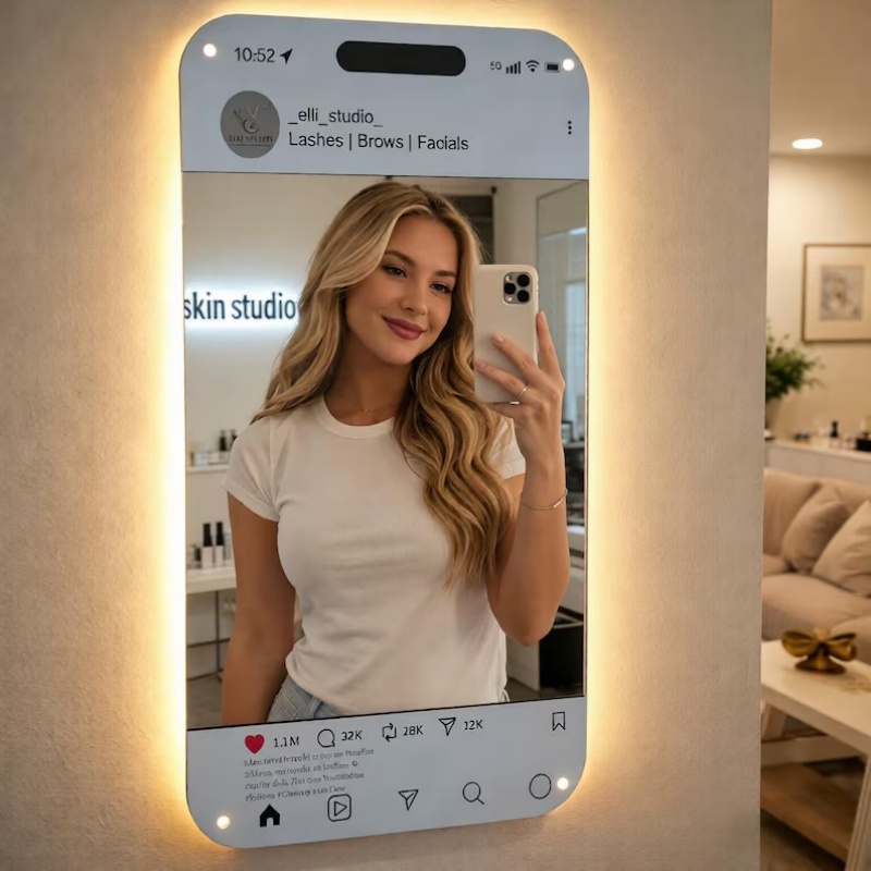 パーソナライズされた LED ソーシャルメディアミラーライトサインカスタマイズされた Selfie フレームルームの壁の装飾クリスマス誕生日ギフト