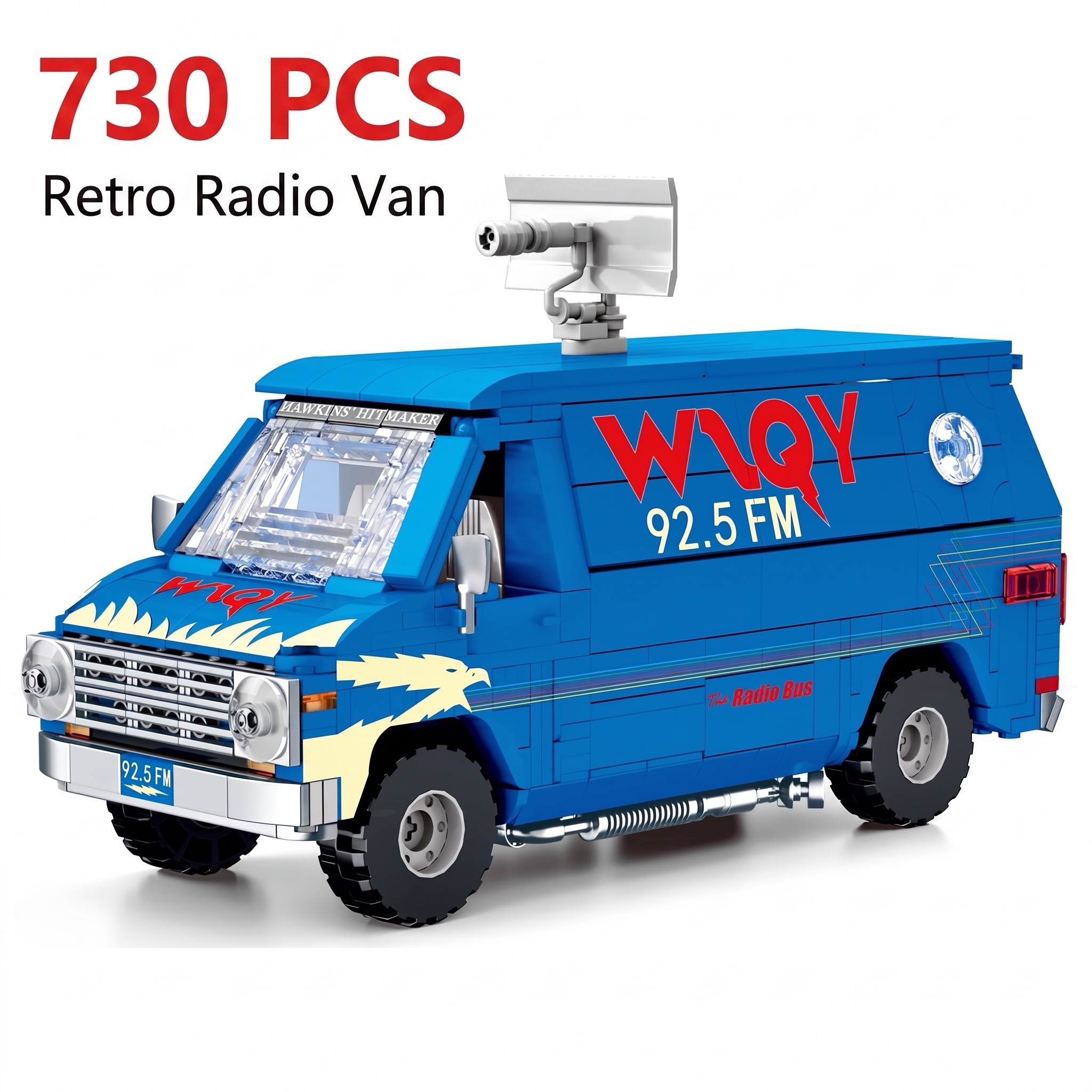 WQY 92.5FM ストレンジャーラジオバス構築セット、730個レトロ放送バンモデル愛好家コレクションホームデスクトップディスプレイ用