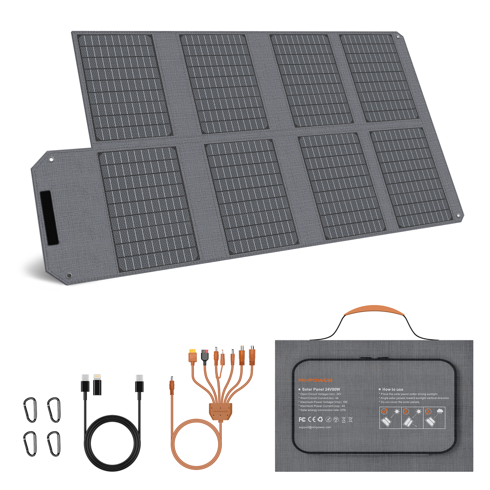 MHPOWOS 80W 折りたたみ式ソーラーパネル 4ポート(DC/USB-C/2xUSB-A)付きポータブル電源