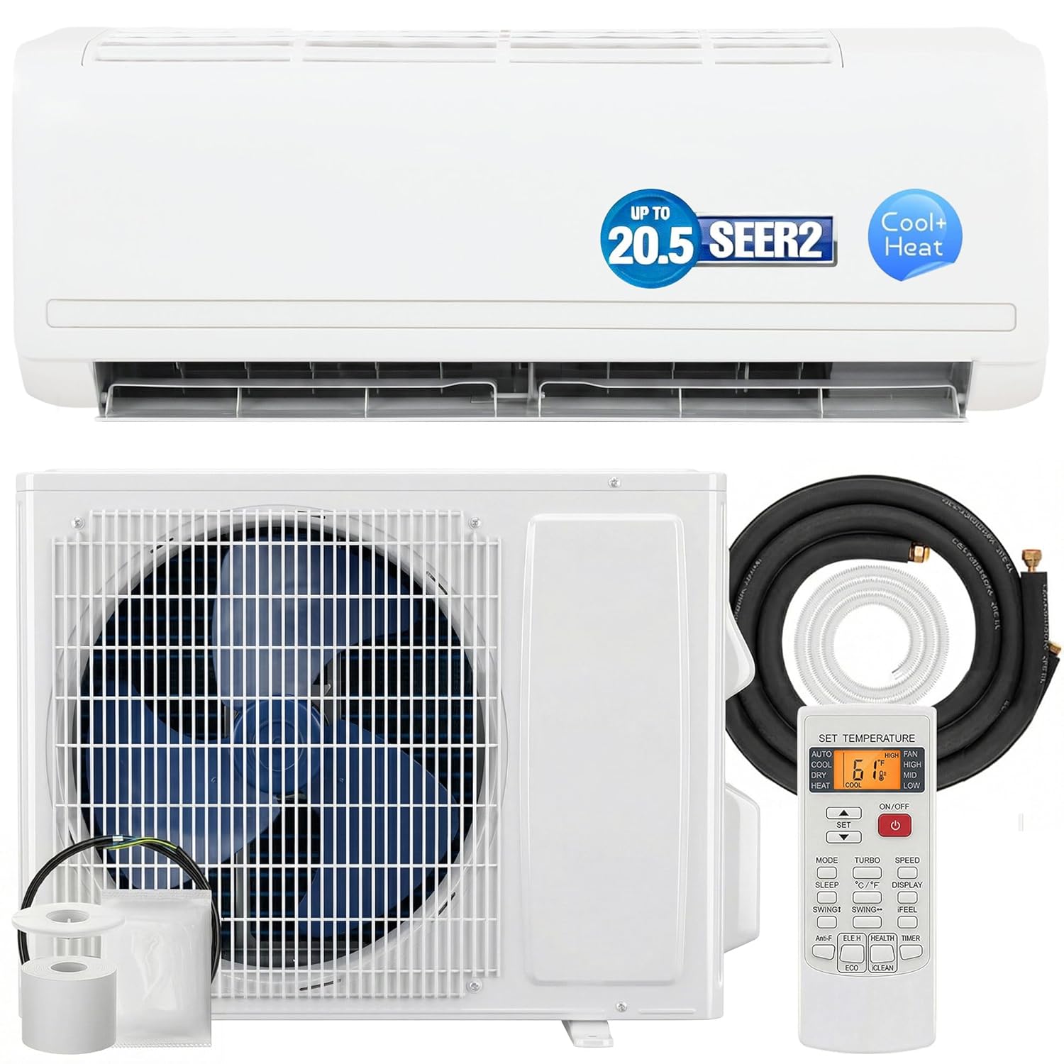9100 BTU ミニスプリットエアコンとヒートポンプ、20.5 SEER2 115V エネルギー効率の高いダクトレスインバーター AC ユニット冷却、カスタマイズ
