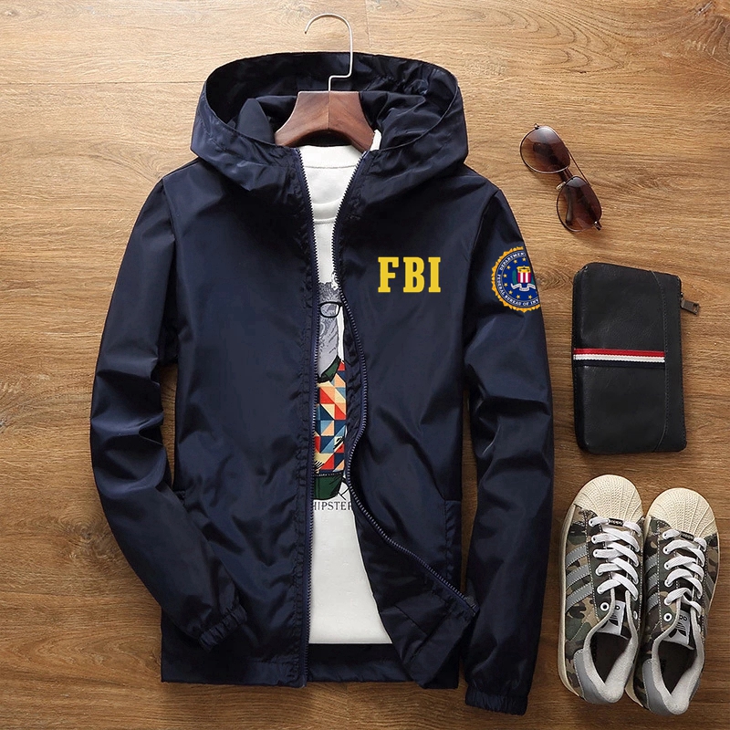 日焼け止め防水 FBI シールドカジュアルジャケット超軽量メンズ夏のフード付きジャケット超薄型ウインドブレーカーパッカブルスキンコート