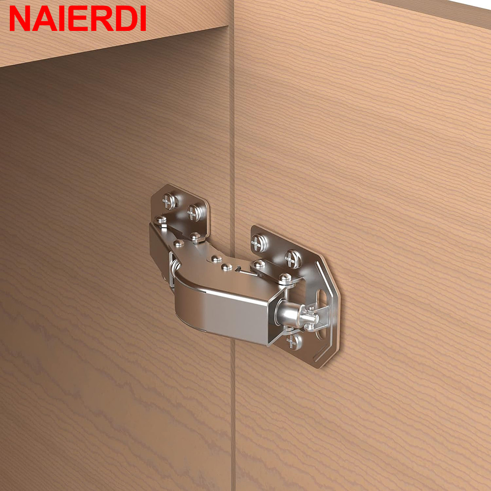 NAIERDI 4 パック 90 度ソフトクローズスプリングヒンジ、事前穴あけなし、ノイズレス、隠し隠しキャビネットヒンジ、家具ヒンジ