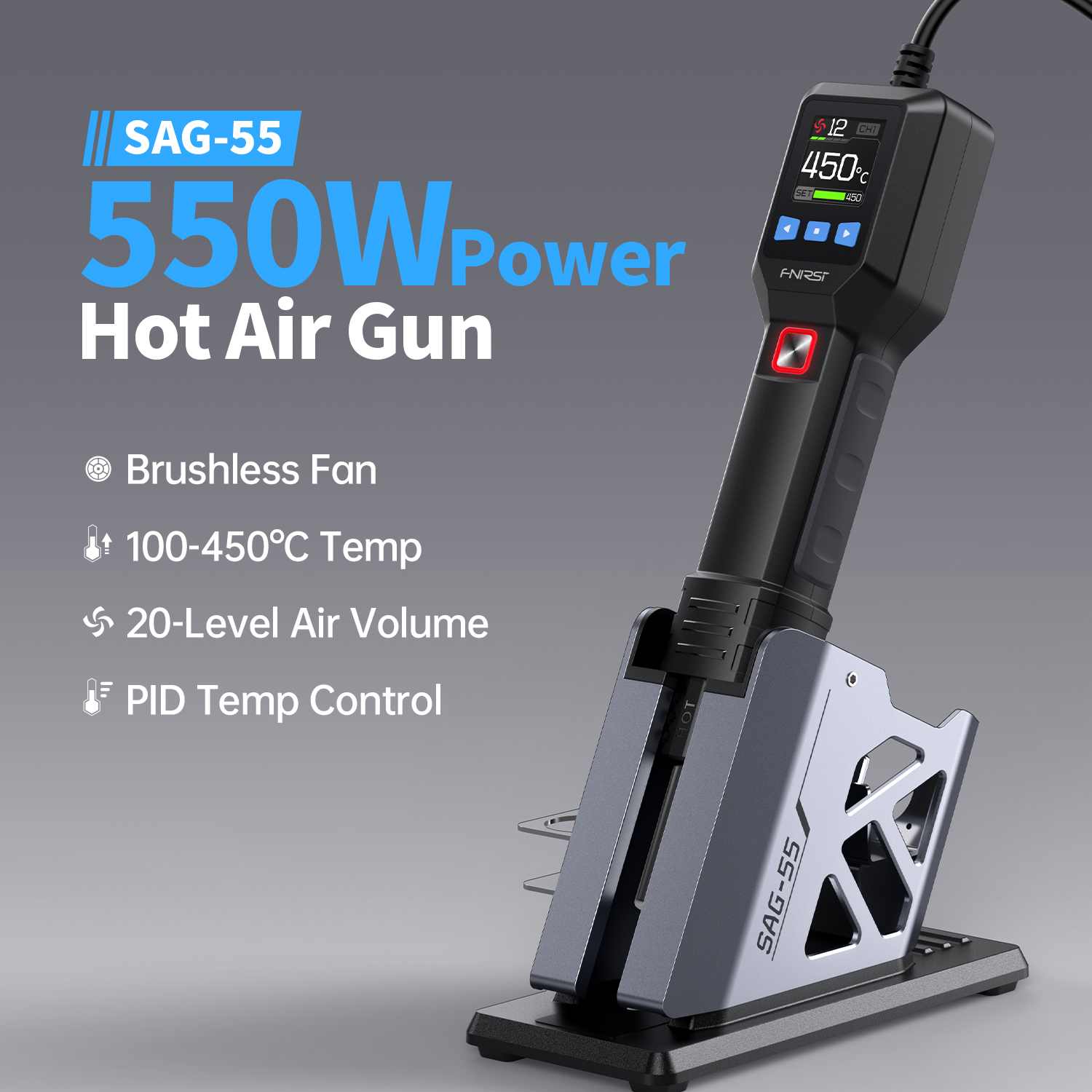 FNIRSI SAG-55 ホットエアガン BGA リワークはんだステーションヒートガン 220V 550 ワットヘアドライヤーはんだ付け SMD SMT 溶接修復ツール