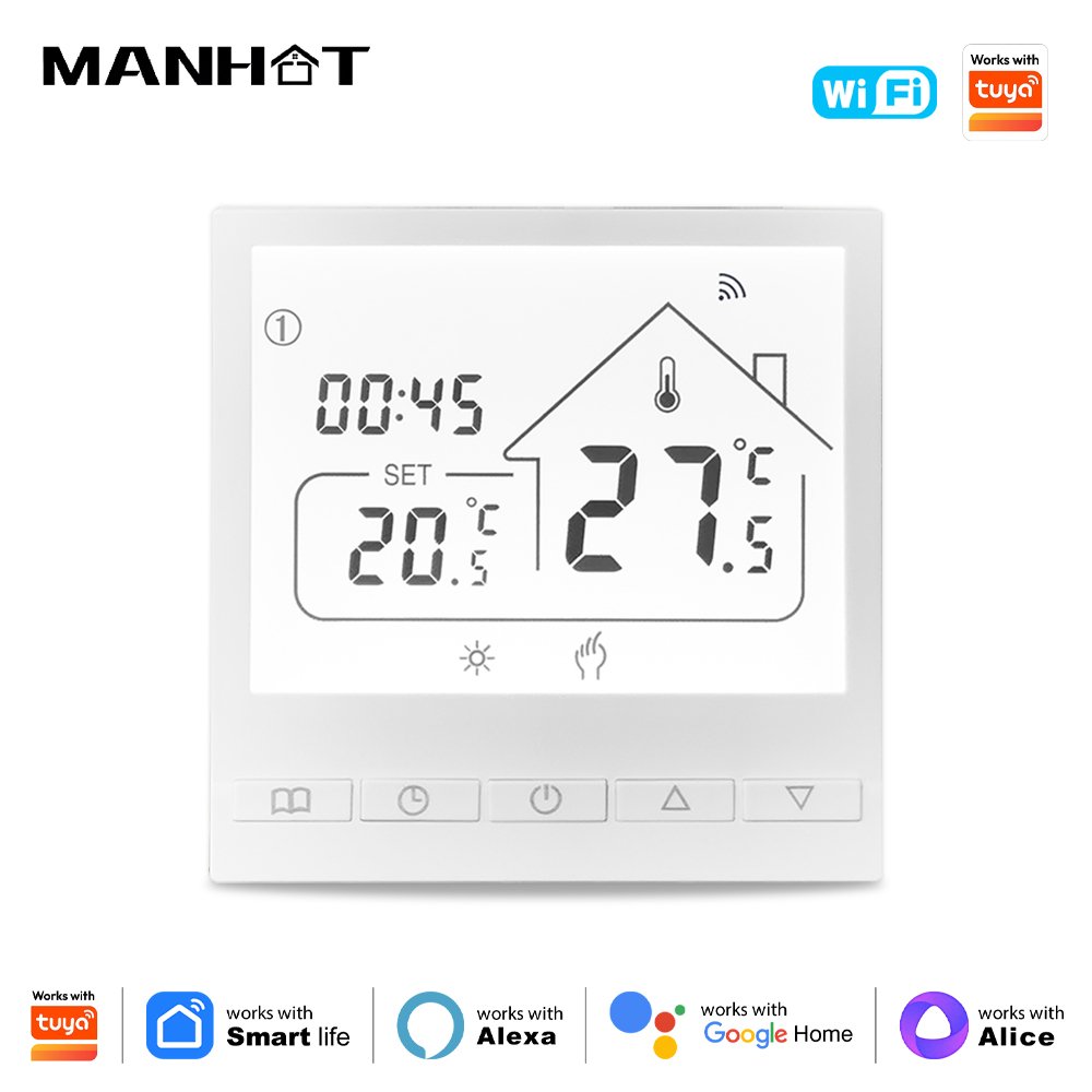 Manhot スマート Wifi サーモスタット LCD スクリーンディスプレイ電気床暖房水/ガスボイラー温度制御 Tuya と連携