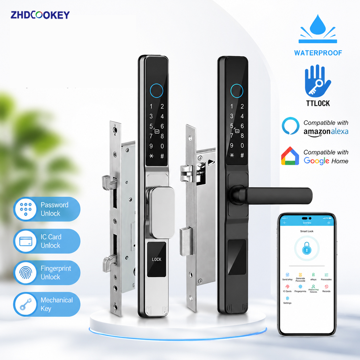 スリム 3.5 センチメートル防水アルミニウムスマートドアロック TTLock Bluetooth 指紋パスワード IC カードアプリ制御スライドドア用