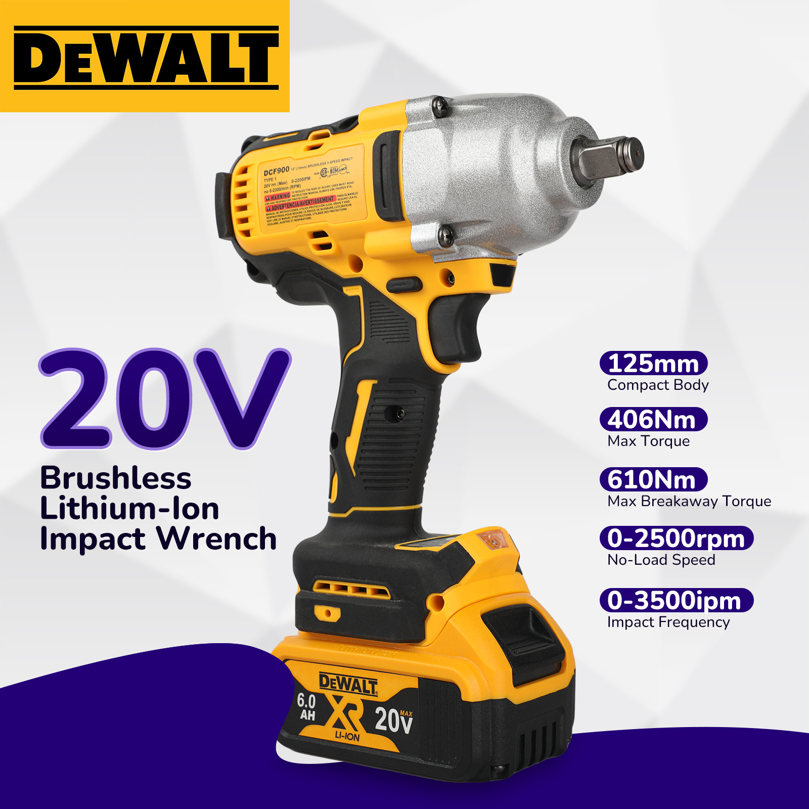 DeWalt DCF900 高トルクブラシレス 20V 電動インパクトレンチ動力付き電気耐久性プロ用裸ツール