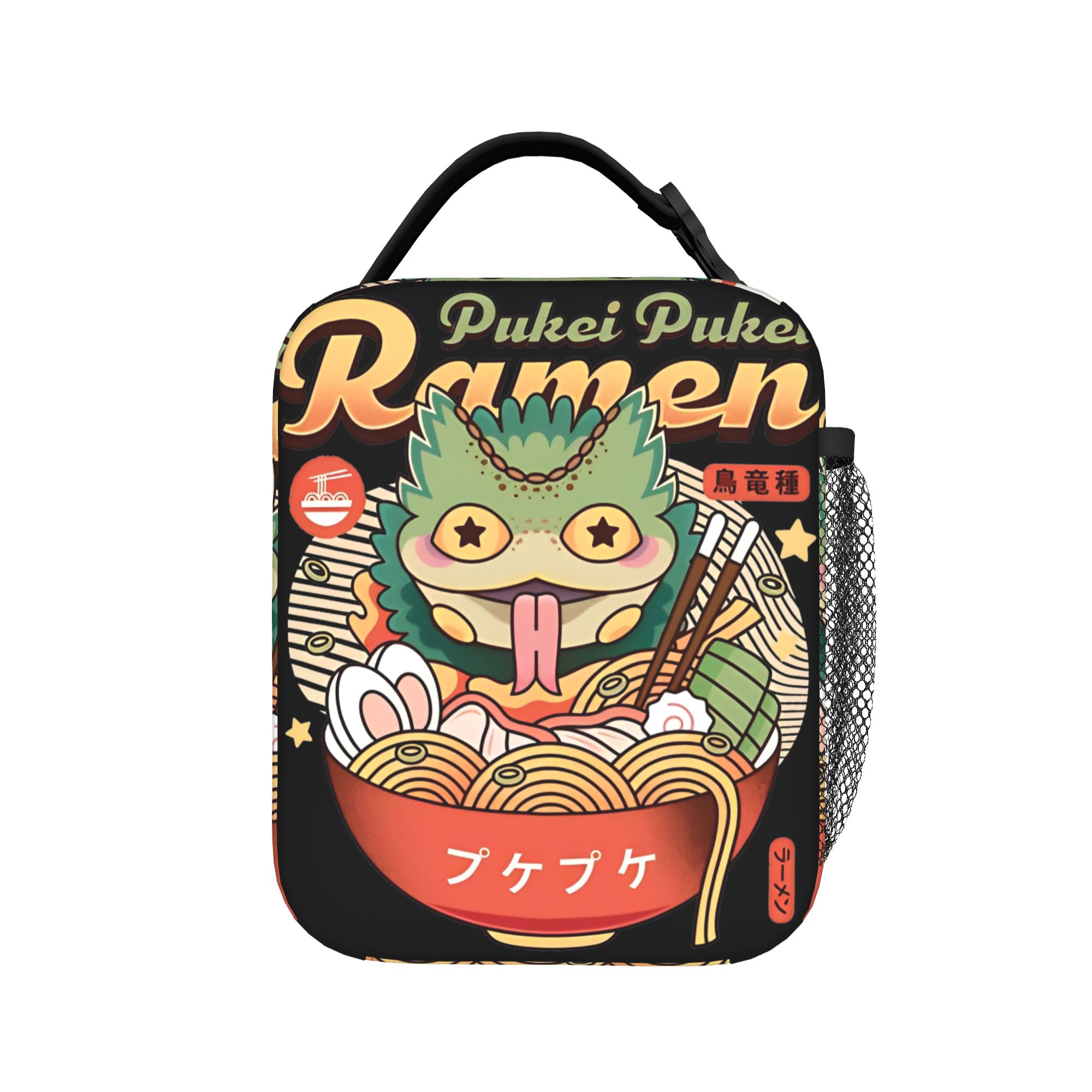 Pukei Pukei ラーメンヴィンテージ断熱ランチバッグモンスターハンター再利用可能なサーマルバッグランチボックストートオフィスピクニック食品ハンドバッグ