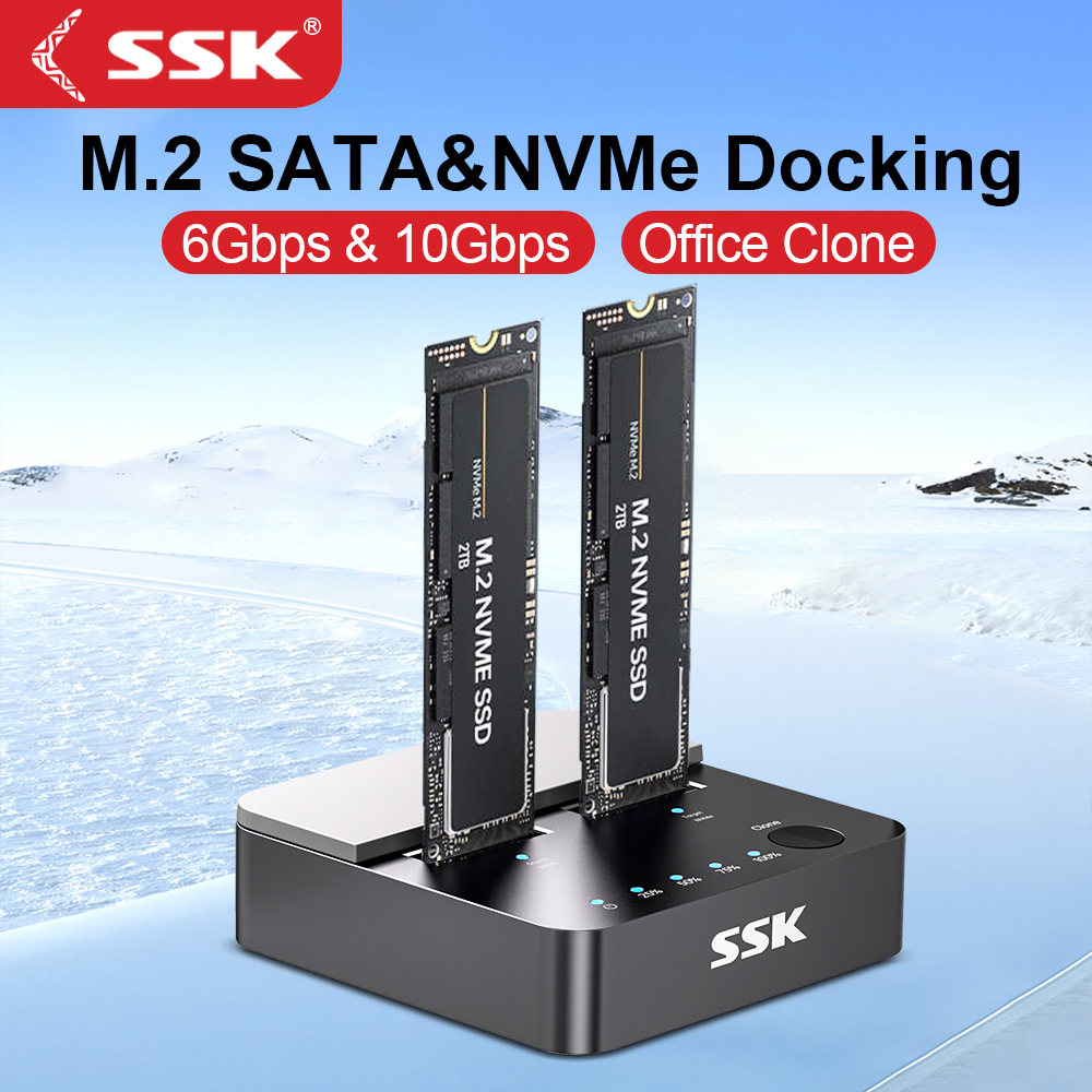 SSK NVMe SSD エンクロージャ クローン デュアルベイ M.2 NVME SATA SSD ケース Type-C HDD ドッキング ステーションは M.2 ケースのオフライン クローンをサポート