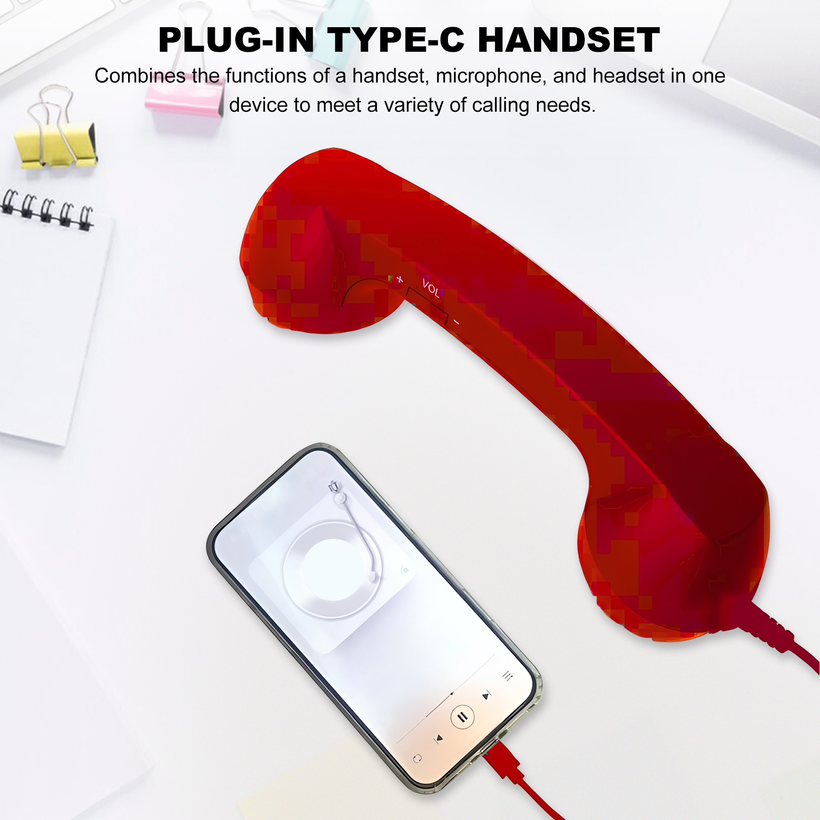 Type-Cコネクタ搭載のクラシックな有線電話受話器、携帯電話やモバイルビデオ会議通話用の有線固定電話ハンドル受信機