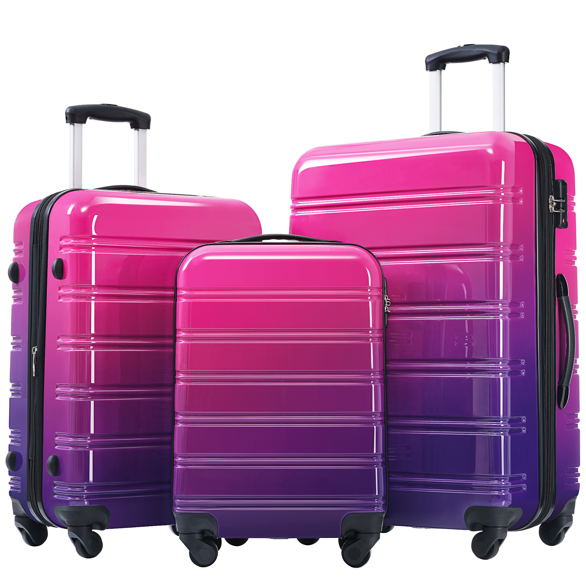 ハードシェル 荷物セット 3 ピース グラデーションカラー 拡張可能なスーツケース スピナーホイールと TSA ロック付き 軽量 20" 24" 28"