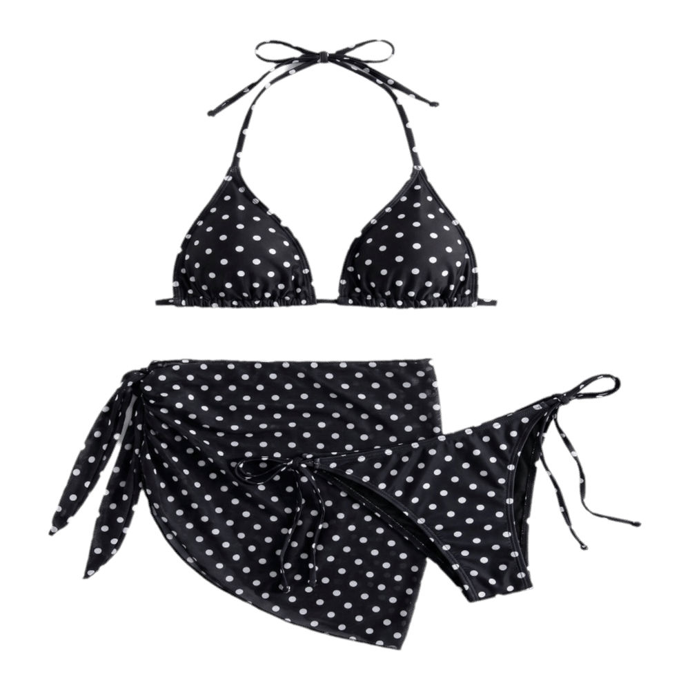 3pcs Beachwear Clothing Halter 3-Piece Swimwear Deep V Lace Up Women Swimsuit Dot Print Slim Fit Bikinis Set Pool Wear