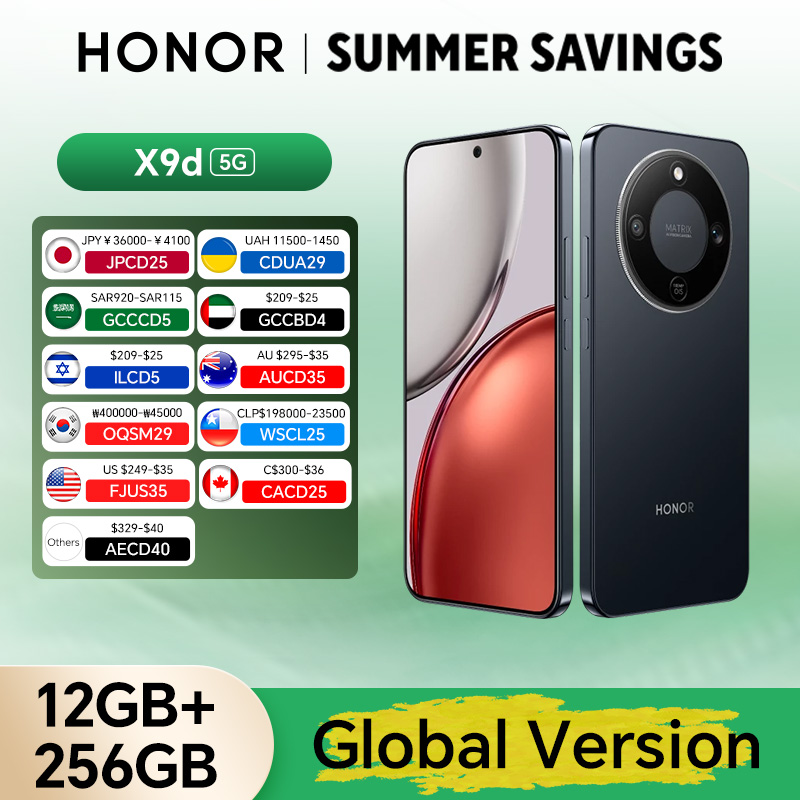 グローバルバージョン HONOR X9d 12GB 256GB/512GB 6.79 ''120Hz スクリーン Snapdragon 6 Gen 4 108MP AI カメラ 8300 mAh 66W スーパー充電
