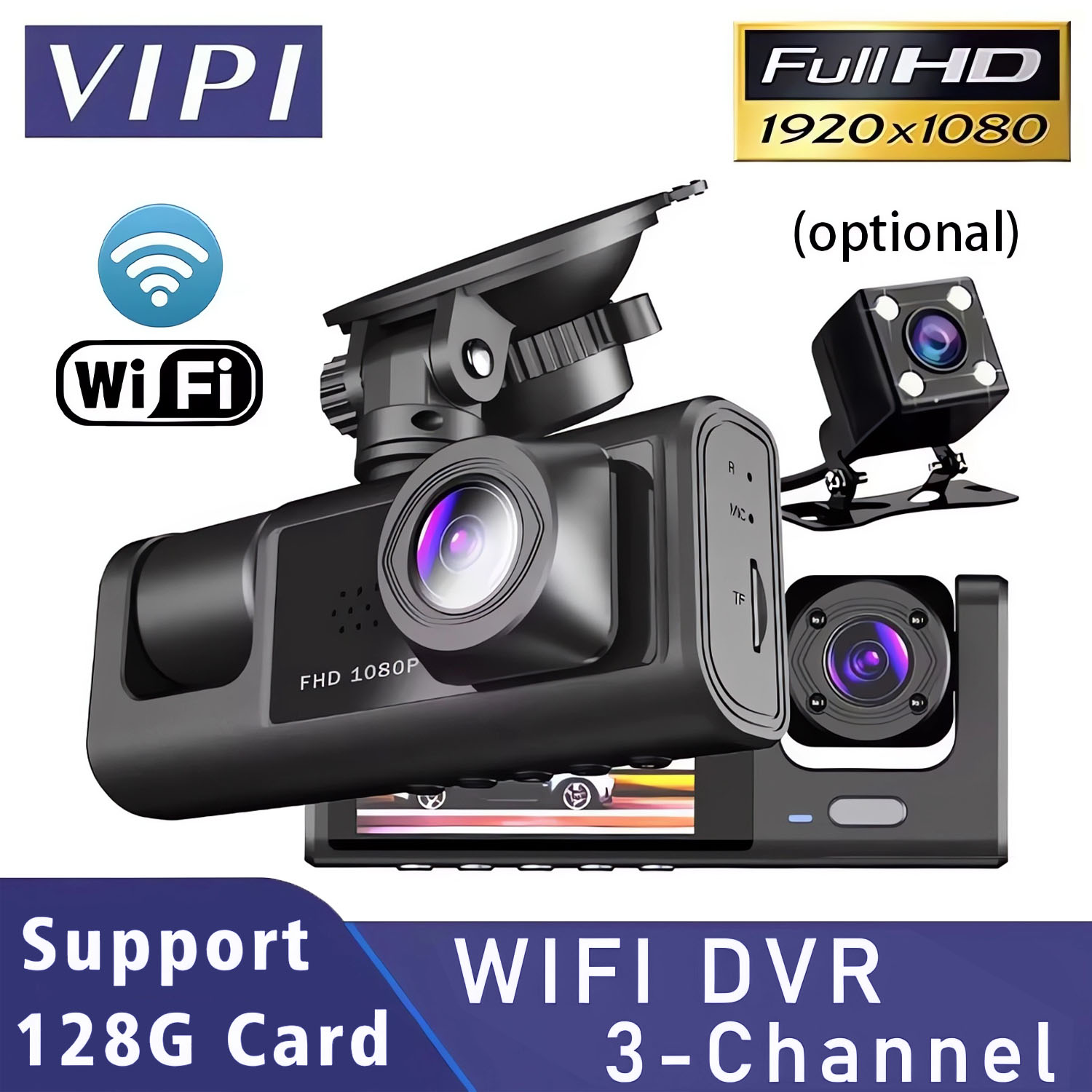 WiFi 3 チャンネル車 DVR 3 ウェイダッシュカム車内カメラ DVR レコーダー FHD 1080P ビデオミニレジストレーターダッシュカムカムコード
