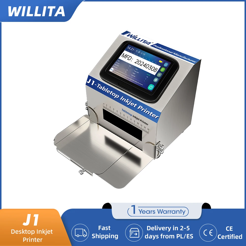 WILLITA J1 デスクトップ静的インクジェットプリンタバッチコード日付番号ロゴ有効期限ボトルカード金属ポータブル印刷機