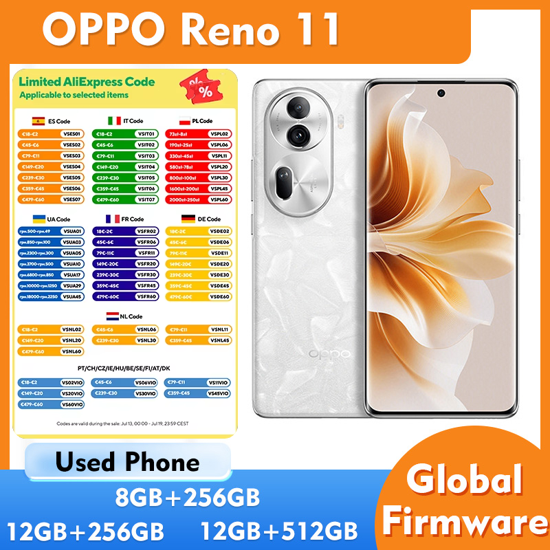 OPPO Reno 11 5G Android スマートフォン 12GB RAM 512GB ROM 画面 6.7 インチ 4800Mah 中古電話