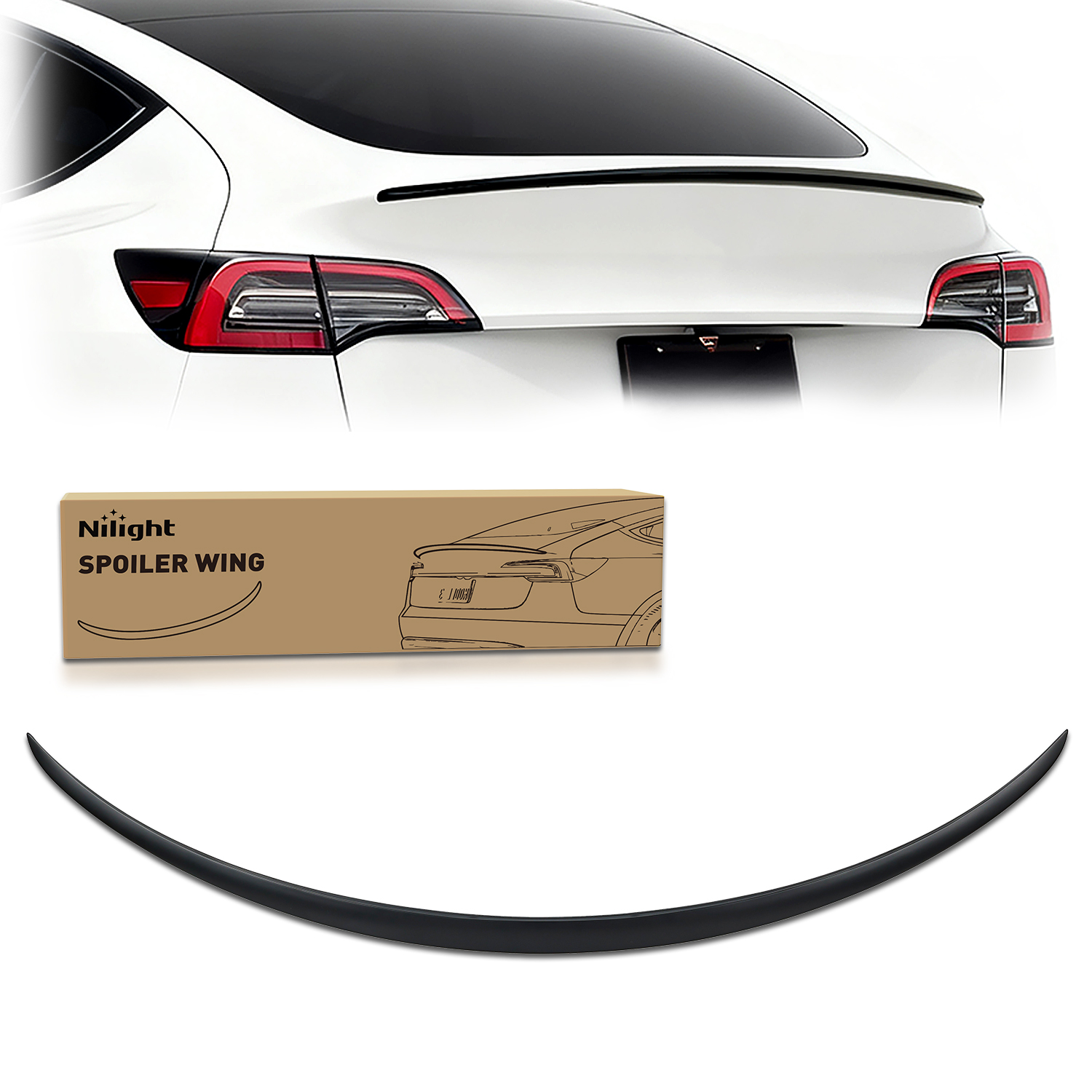 Nilight スポイラー Tesla Model Y 2020 2021 2022 2023 2024 スポイラー 車用 スポイラー リアスポイラー ウィング ABS スポーティ リア トランクリップ エクステリア アクセサリー ドリル不要で簡単取り付け、マットブラック