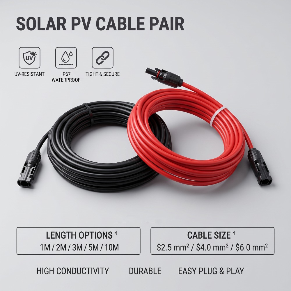 ソーラー延長ケーブル 1-10 メートル防水 PV ワイヤー赤黒 2.5/4/6mm² 銅ケーブル RV ホームオフグリッドソーラーシステム用