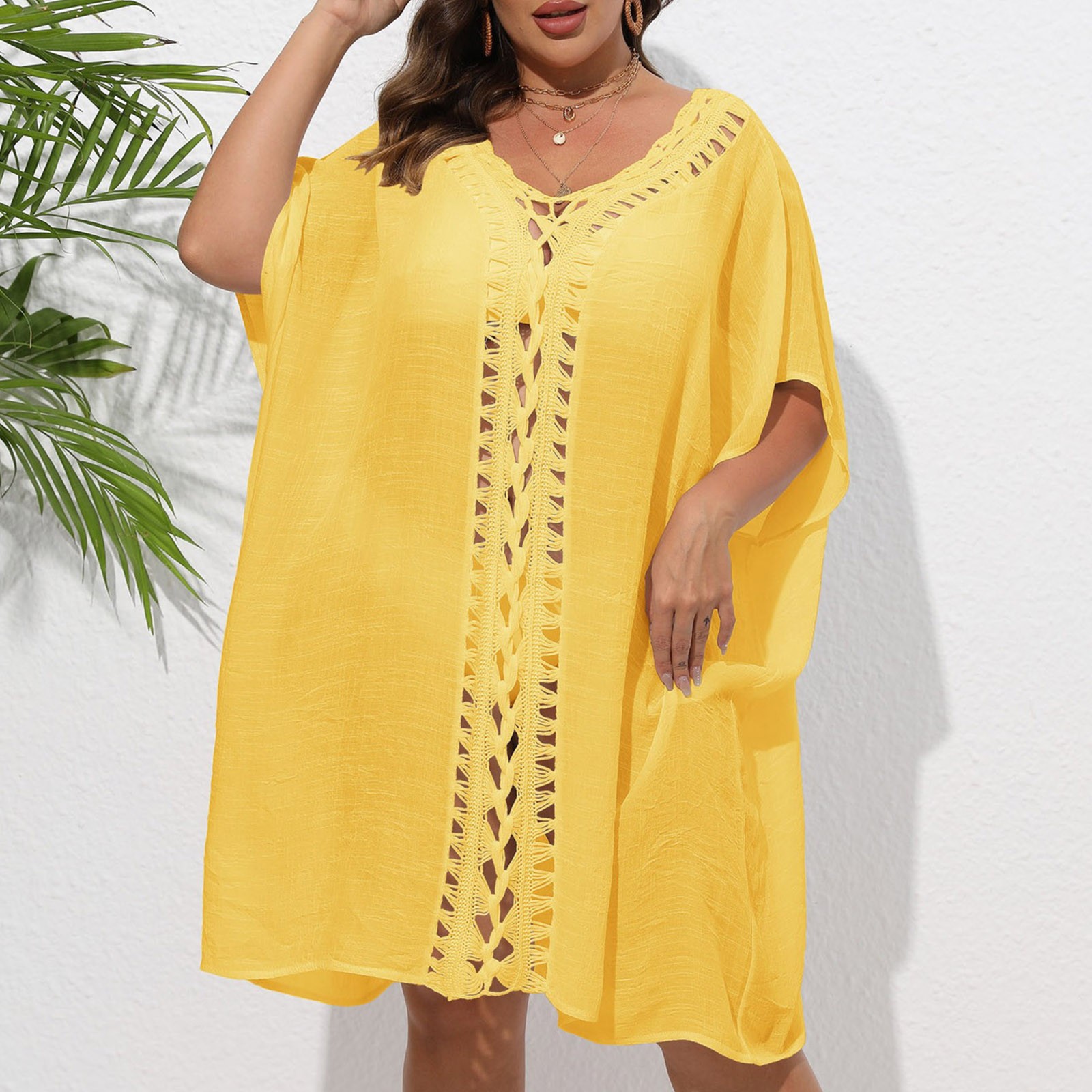 新しい穴ビーチカバーアップ水着女性の夏のビーチ衣装サンドレスセクシーな中空アウトピンク水着シースルー分割チュニック