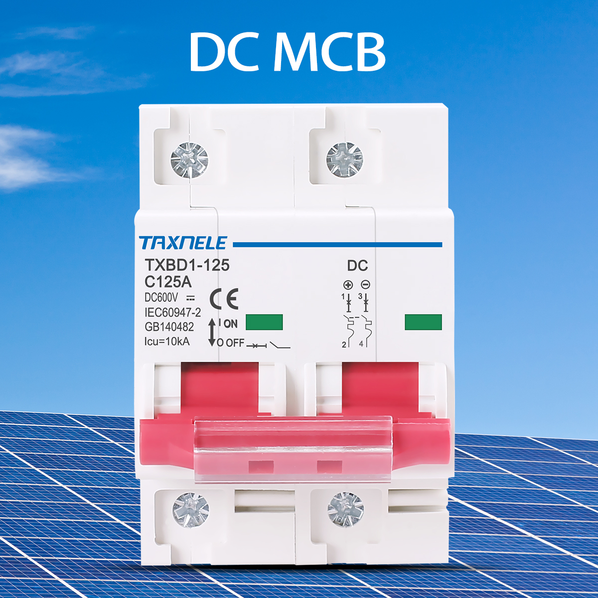 2P DC 600V ソーラーミニサーキットブレーカーバッテリースイッチ 125A 100A DC MCB 太陽光発電システム用
