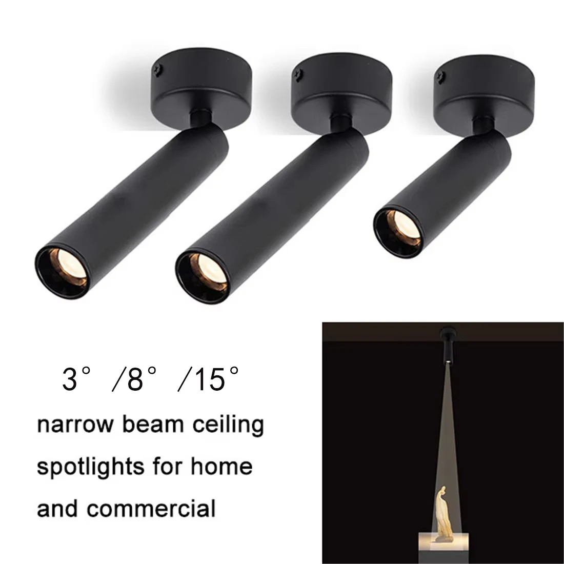 3 °/8 °/15 °/ナロービーム天井スポットライト 3 ワット 5 ワット工業用表面実装ピンスポットライトジュエリー博物館ギャラリーピクチャーライト